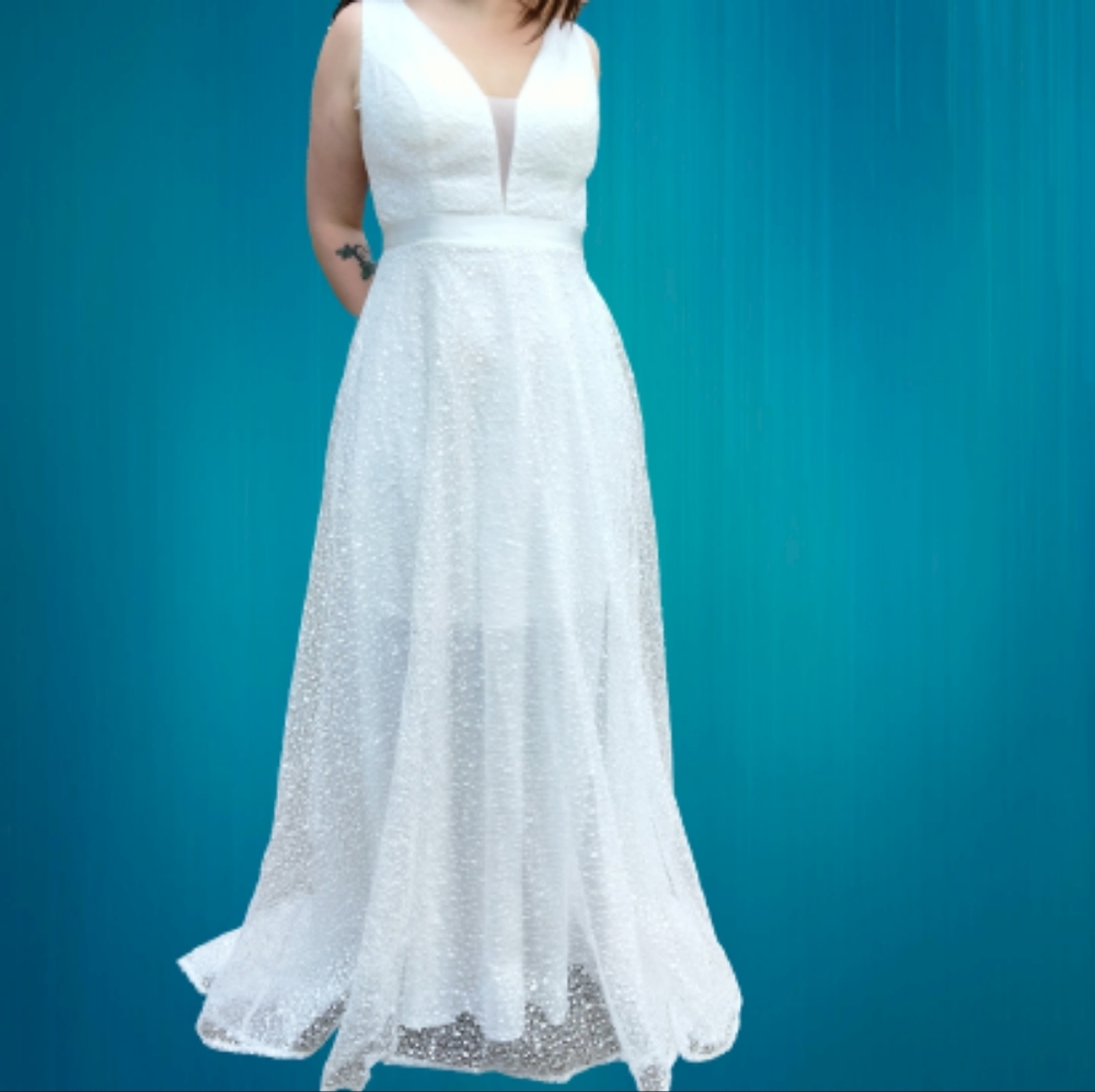 Beautiful white lace wedding dress